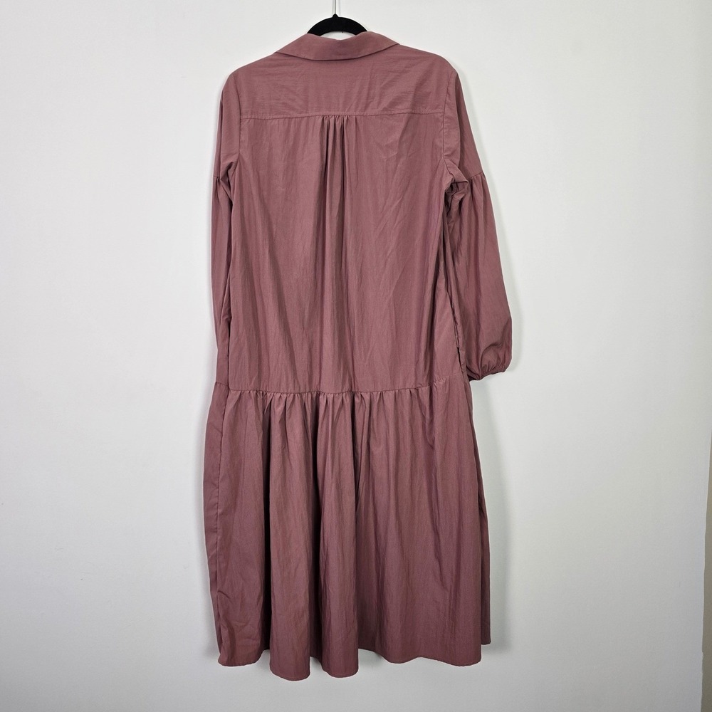 Maeve Anthropologie Taffeta Dress M Women Button Front Midi Mauve pink Lagenlook - Picture 5 of 10